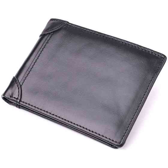 Небольшой мужской бумажник без застежки из натуральной кожи Vintage sale_15097 Черный Киев