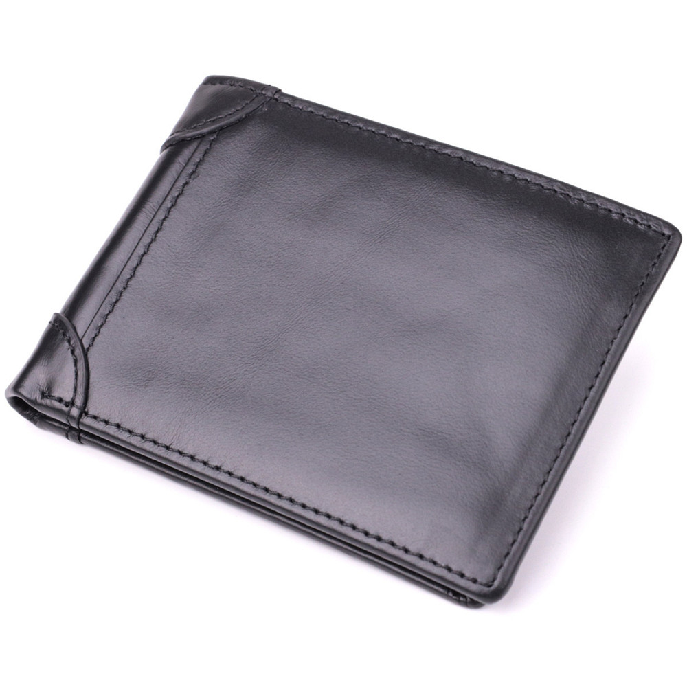 Невеликий чоловічий гаманець без застібки з натуральної шкіри Vintage sale_15097 Чорний Київ - фото 1