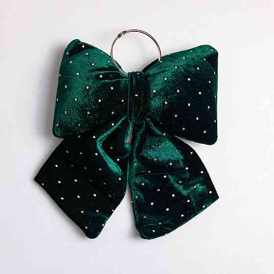 Yiwu Оксамитовий бант для декору зі стразами на ялинку 25×35 (см) Зелений CR-2-12 Коломыя