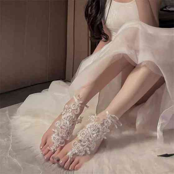 Мереживні квіткові гольфи із зав'язками XS/S/М/L (1,2,3,4) Білий — Еротична білизна Вінниця