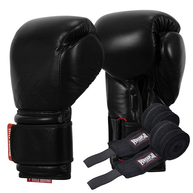 Боксерські рукавиці TITLE Boxing Ko-Vert Black 16 oz (бинти 4м. в комплекті) Каменское - изображение 1