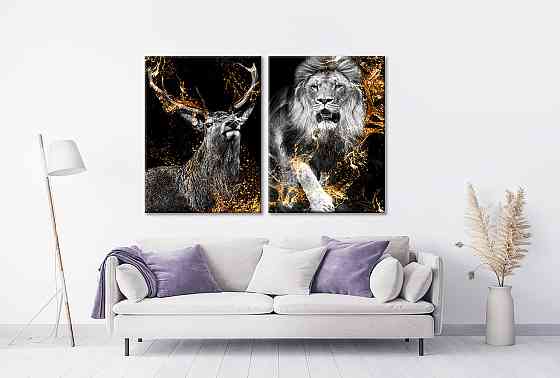 Модульная картина в гостиную / спальню  Олень-Лев   TLV-2_142 70x102 см Киев