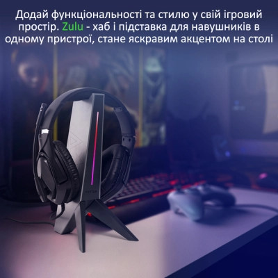 Концентратор Vertux USB 2.0 to 2xUSB 2.0 + AUX 3.5mm + stand black (zulu.black) Вінниця - фото 3