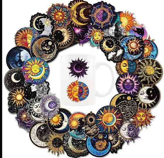 Астрологические наклейки, виниловые стикеры Луна и Солнце. Водонепроницаемые эстетические наклейки, 50 штук Киев