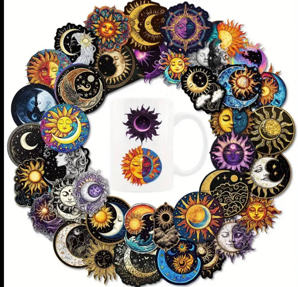 Астрологічні наклейки, вінілові наклейки Місяць та Сонце. Водонепроникні естетичні наклейки, 50 штук Київ - фото 1