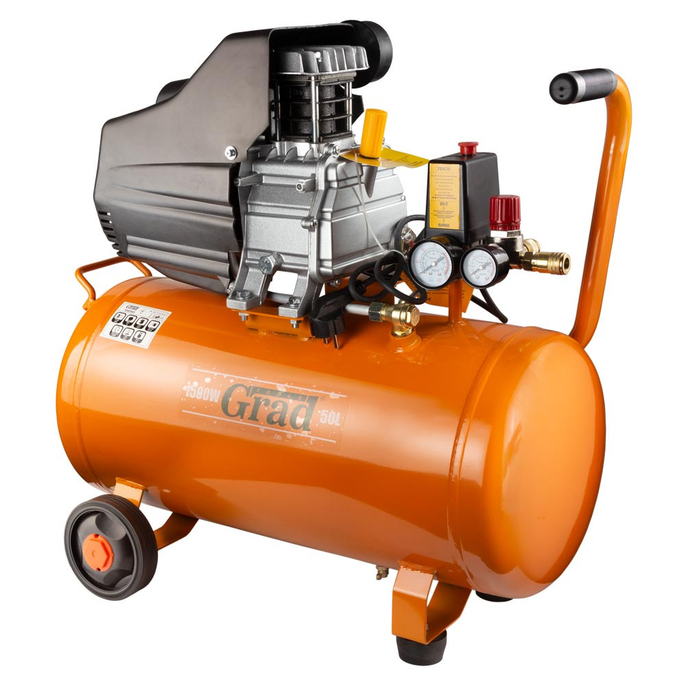 Grad Компрессор одноцилиндровый 1.5кВт 198л/мин 8бар 50л (2 крана) GRAD (7043565) Коломия - фото 1