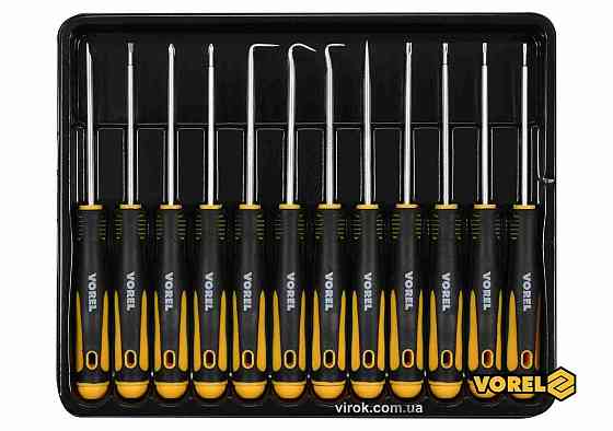Набір викруток і гачків прецизійних VOREL : L= 165 мм, SL, PH, TORX, Cr-V, 12 шт [10/40] Одесса