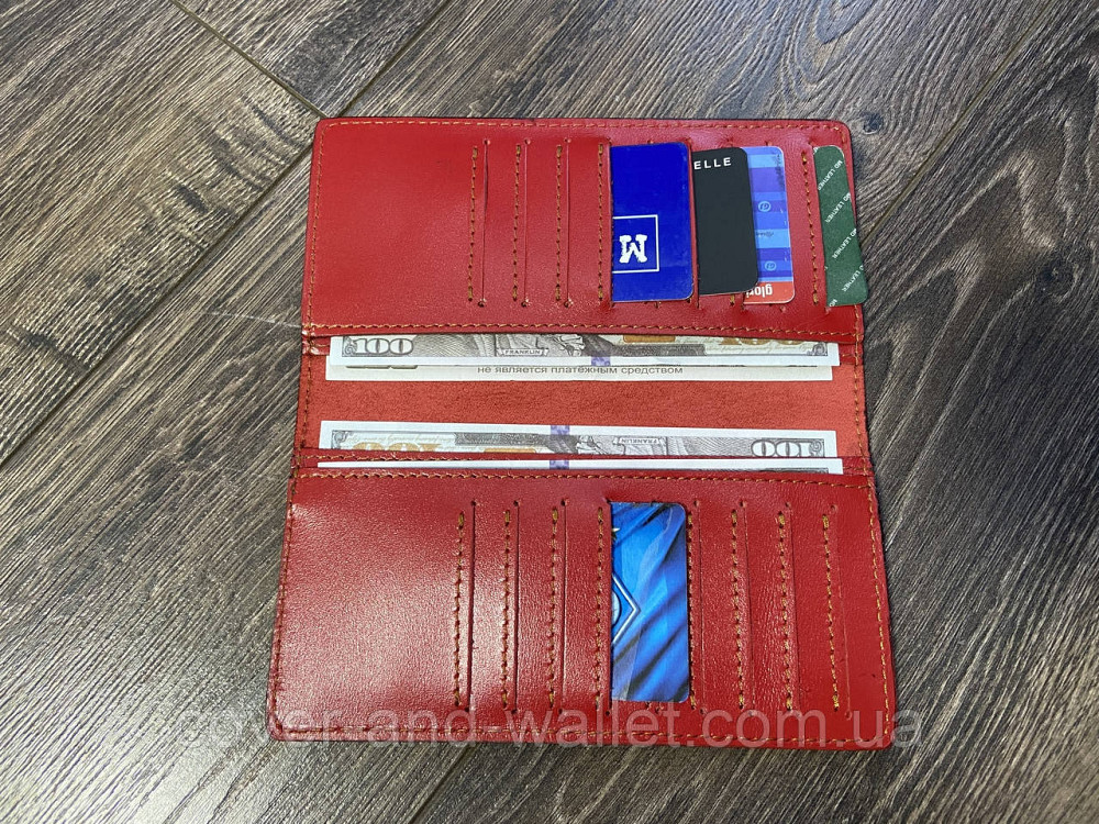 Тонкий жіночий купюрник червоного кольору ручної роботи ST Leather Київ - фото 3