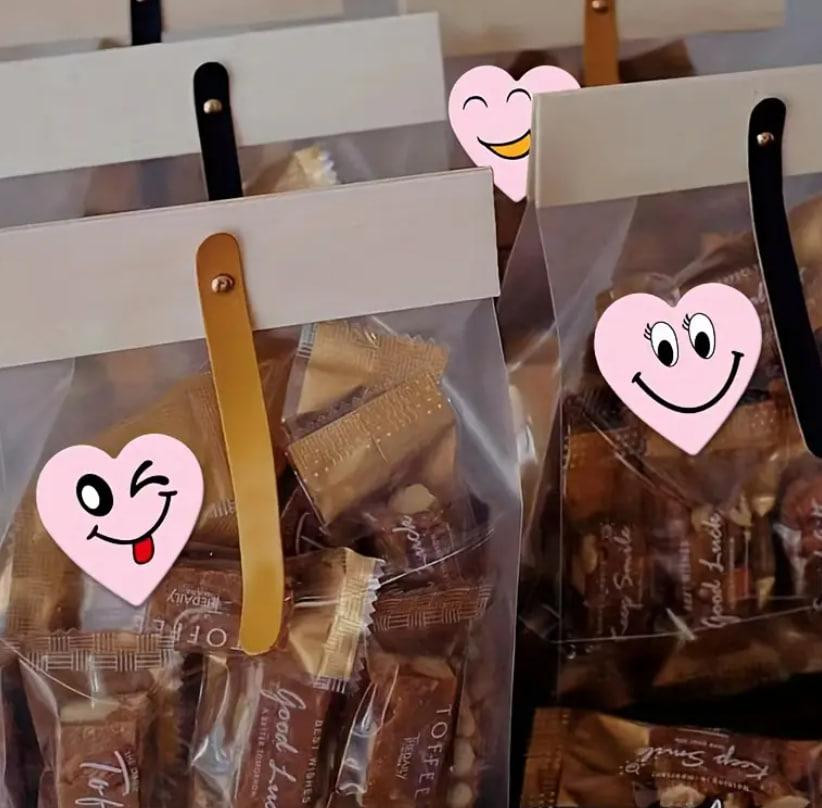 Наклейки-пломбы в форме сердец 500 шт Розовые смайлик-стикеры для подарков, упаковки, коробок. Киев - изображение 3