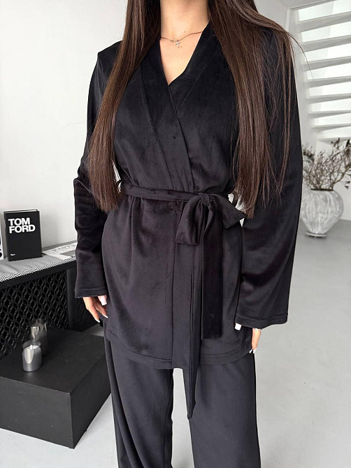 Жіночий стильний домашній костюм брюки палаццо + кімоно, велюр Одеса - фото 10