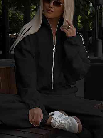 Женский теплый базовый костюм двойка в спортивном стиле трехнить на флисе Черный, 46/48 Одесса