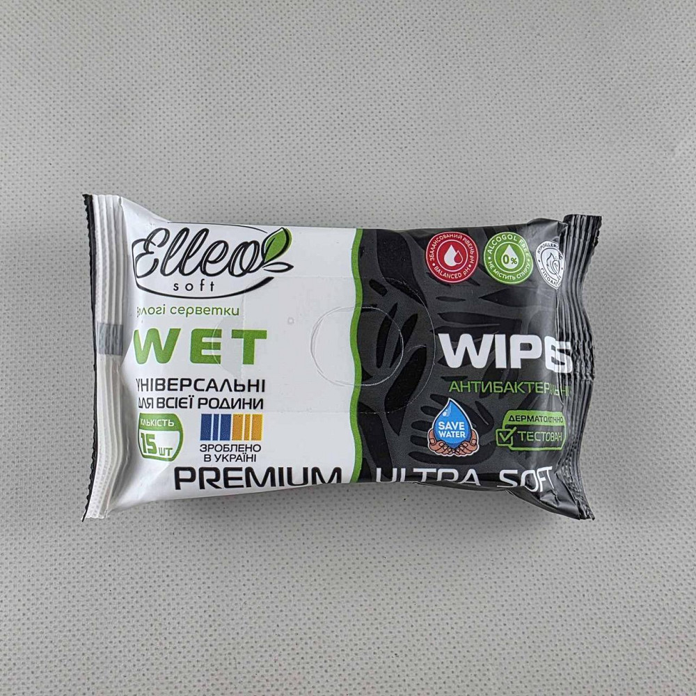 Волога серветка 15 шт "ELLEO" універсальні антибак (1 пачка) Харків - фото 3