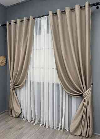 Комплект готовых штор на люверсах VR-Textil Рогожка TERRA LUXE № 1858ш Бежевый 150х270 см 2 шт (37-0296) Киев