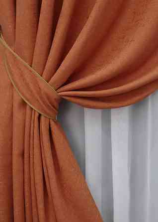 Комплект готовых штор VR-Textil Лен № 1435ш Оранжевый 150х270 см 2 шт (33-0314) Киев