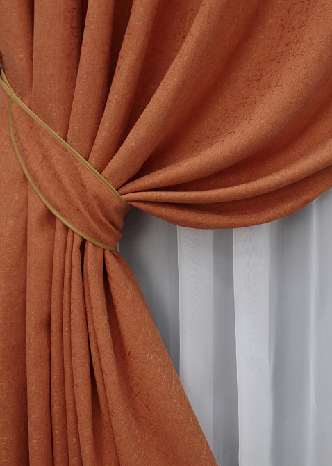 Комплект готовых штор VR-Textil Лен № 1435ш Оранжевый 150х270 см 2 шт (33-0314) Киев - изображение 4