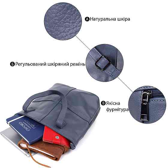 Красива сумка жіноча з натуральної шкіри Vintage 22995 Синій Київ