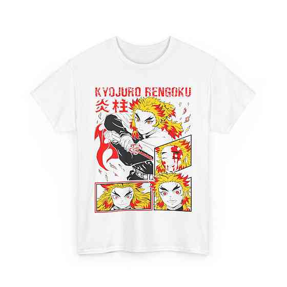 Футболка з аніме принтом Кйоджуро Ренгоку Слайер Демон оверсайз (S/M/L) Чорний AnimeJ0360 Дніпро