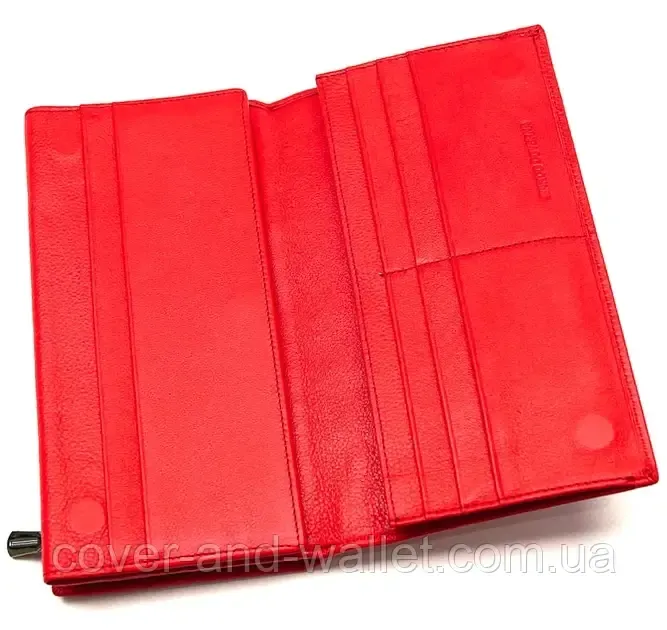 Вместительный женский кожаный кошелёк на магнитах и молнии красного цвета Marco Coverna 1423 Киев - изображение 5