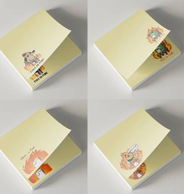 Набір липких нотаток 4 шт по 50 аркушів This Is Fine клейкі стікери Київ - фото 1