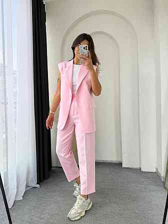 Жіночий базовий брючний костюм-двійка: жилет і штани креп костюмка Рожевий, 50/52 Одеса