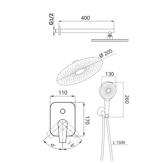 Душевая система универсальная Qtap Slavonice скрытого монтажа на два потребителя QTSLA113CRM45898 Chrome Киев
