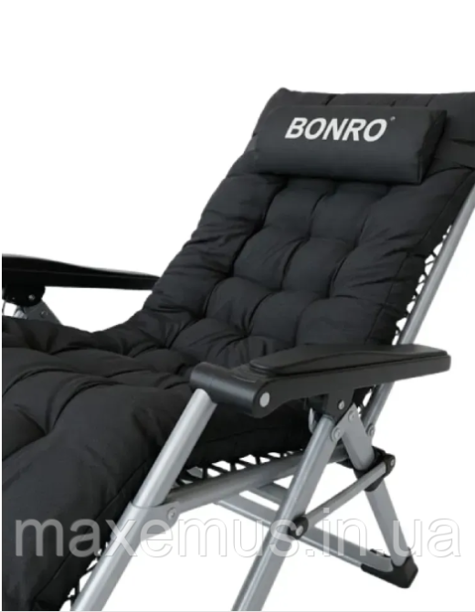 Садовый шезлонг-кресло Bonro B04 с подушкой и подставкой раскладной туристический шезлонг для отдыха черный Мостиська - фото 4