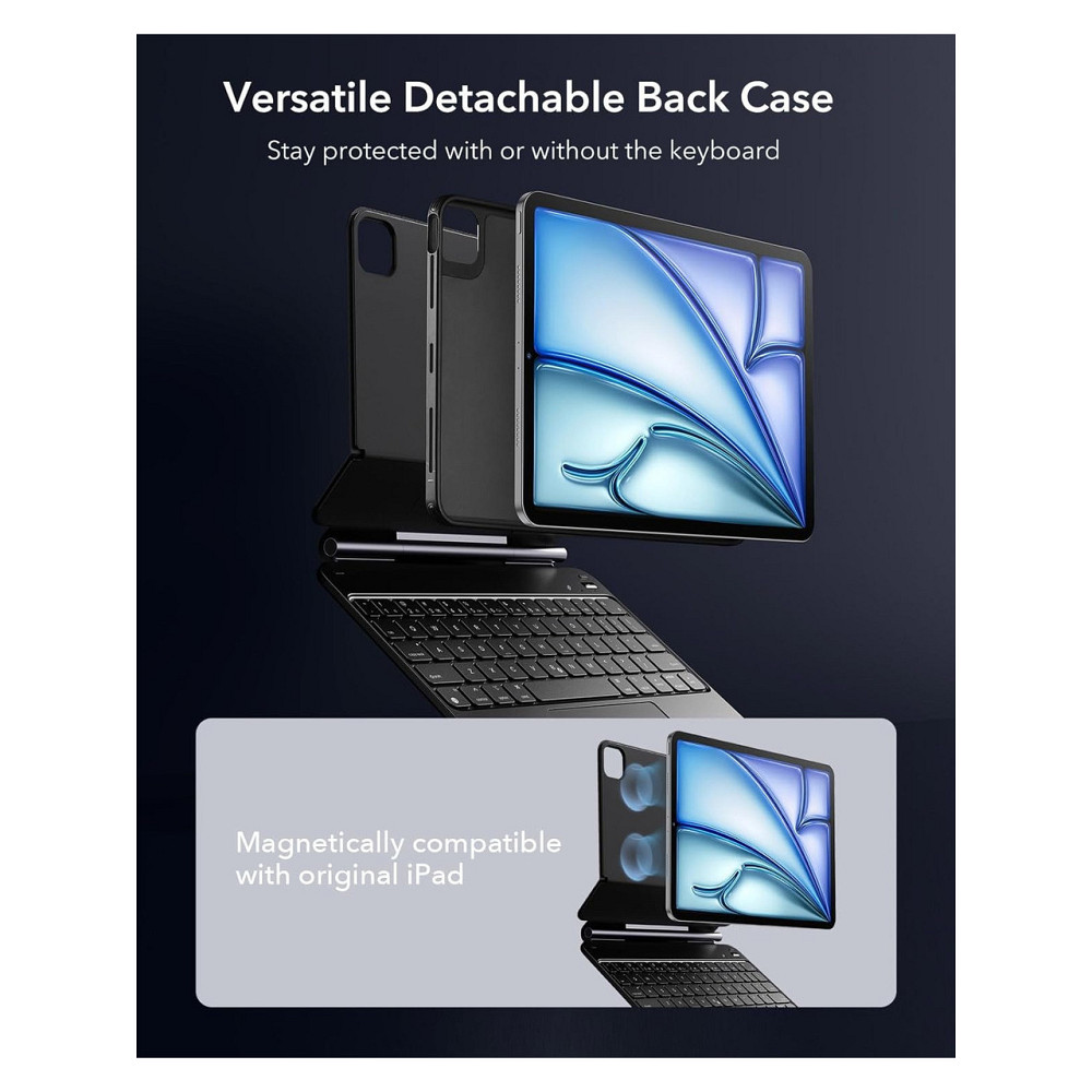 Чехол-клавиатура ESR для iPad Air/Pro 11 M4/M3/M2/M1 черный QWERTY съемный защитный корпус магнитная подставка Киев - изображение 9