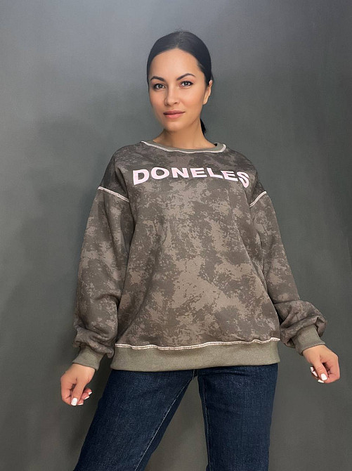 Свитшот женский Joy one 1732 удлиненный оверсайз вареный тай-дай с надписью DONELES one size, шоколад, one size Киев - изображение 7