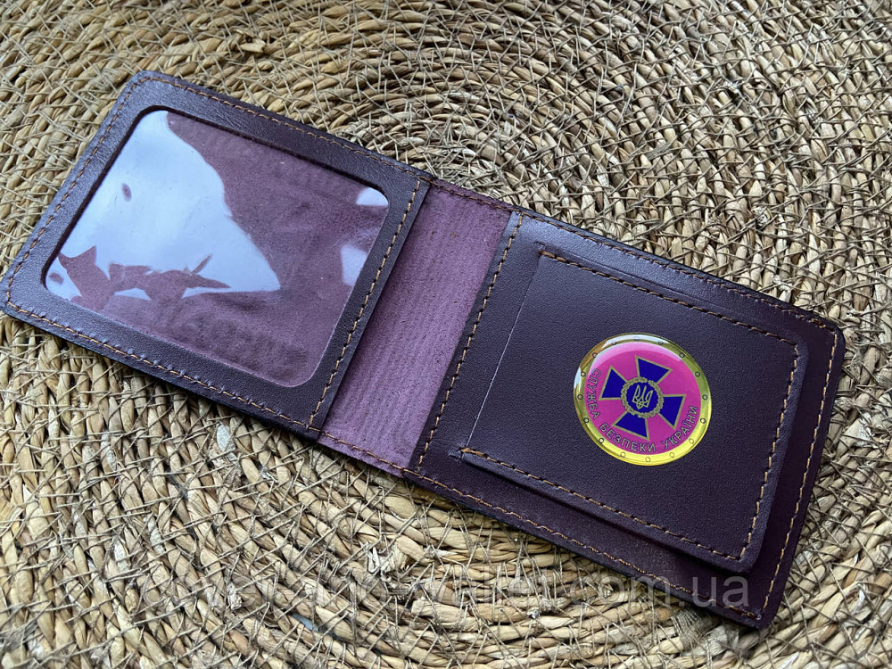 Шкіряна обкладинка на посвідчення СБУ із шевроном бордового кольору Київ - фото 9