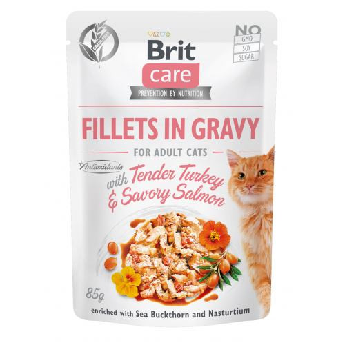 Корм вологий Brit Care Fillets in Gravy Tender Turkey and Savory Salmon д/котів філе в соусі з індичкою та лососем 85 г Київ - фото 1