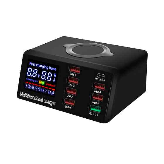 Зарядная станция сетевая 8x USB + беспроводная зарядка PD QC3.0 LED WLX-X9 Киев