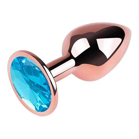Анальная пробка с кристаллом EGZO - Rose Gold Round Plug Aqua size S Sex Aura Киев