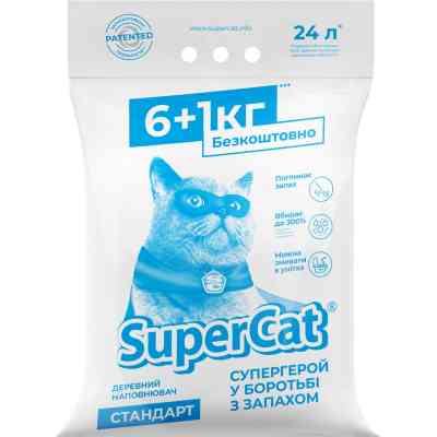 Наполнитель для туалета Super Cat Стандарт Деревянный впитывающий 6+1 кг (12 л) (5995) Винница
