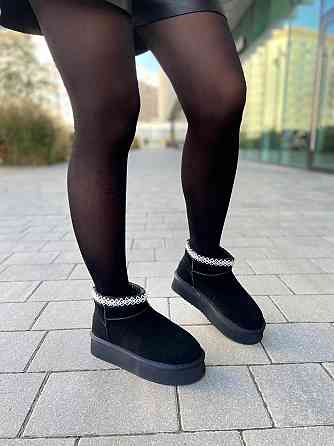 ITTS Угги жіночі ITTS чорні натуральна замша з теплим хутром высота 10 см (5639) Коломыя