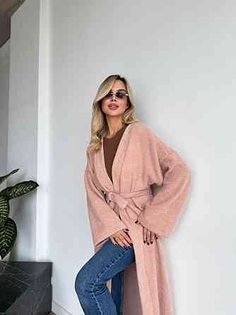 Женский длинный длинный кардиган с поясом и карманами. Персик, 46/48 Одесса