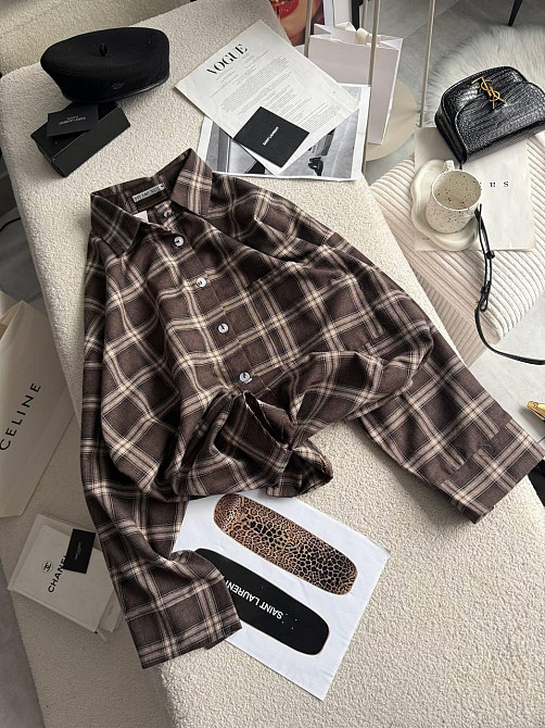 Жіноча трендова сорочка в карту батал турецька фланель Шоколадний 2 Одеса - фото 3