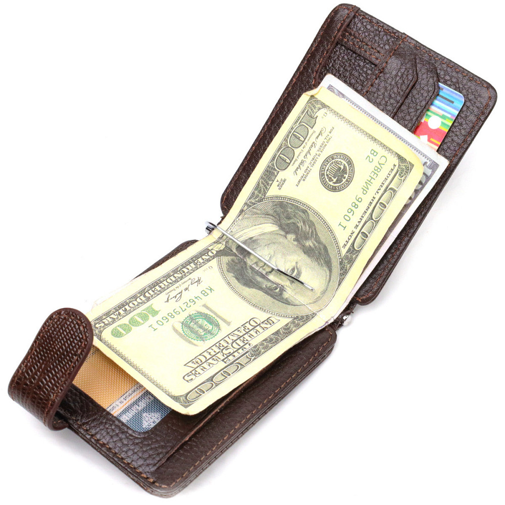 Фактурний затискач для грошей з натуральної шкіри з тисненням CANPELLINI 21940 Коричневий Київ - фото 4