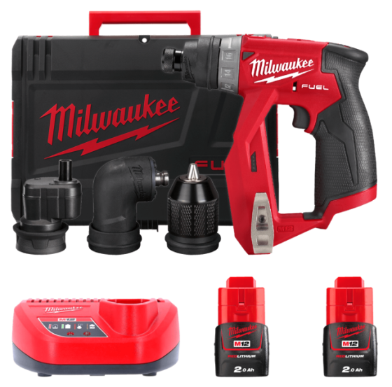 Дриль-шурупокрут акумуляторний MILWAUKEE, M12 FDDXKIT-202X, 34 Нм (+ зар.пр., 2 акум. Х2Аг, 4 насад., HD кейс) Одеса