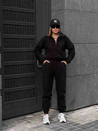 Жіночий стильний теплий флісовий костюм-двійка, двосторонній фліс. Чорний, 48/52 Одеса