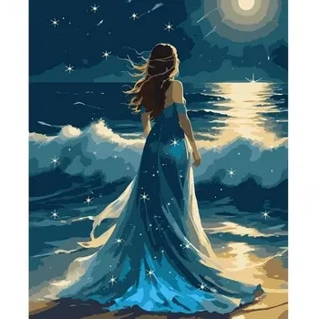 Картина за номерами 40*50 см "Santi""Дівчина і хвилі ночі" LED підсвітка, шт Київ