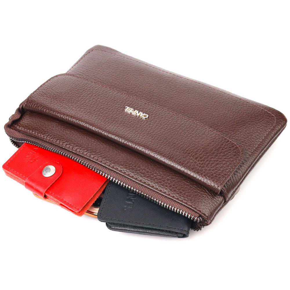 Стильний клатч для чоловіків з натуральної шкіри Коричневий (CANPELLINI) Київ - фото 2