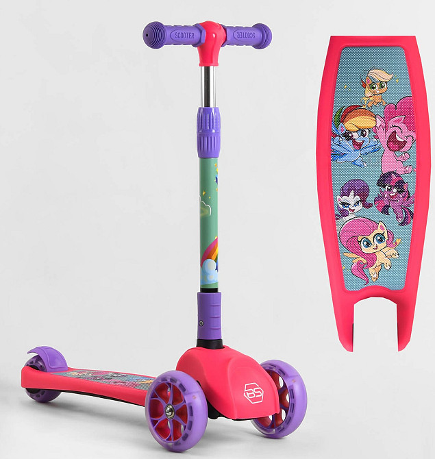 Самокат Best Scooter складане кермо колеса PU підсвічування Рожевий (68055) Чернігів - фото 1