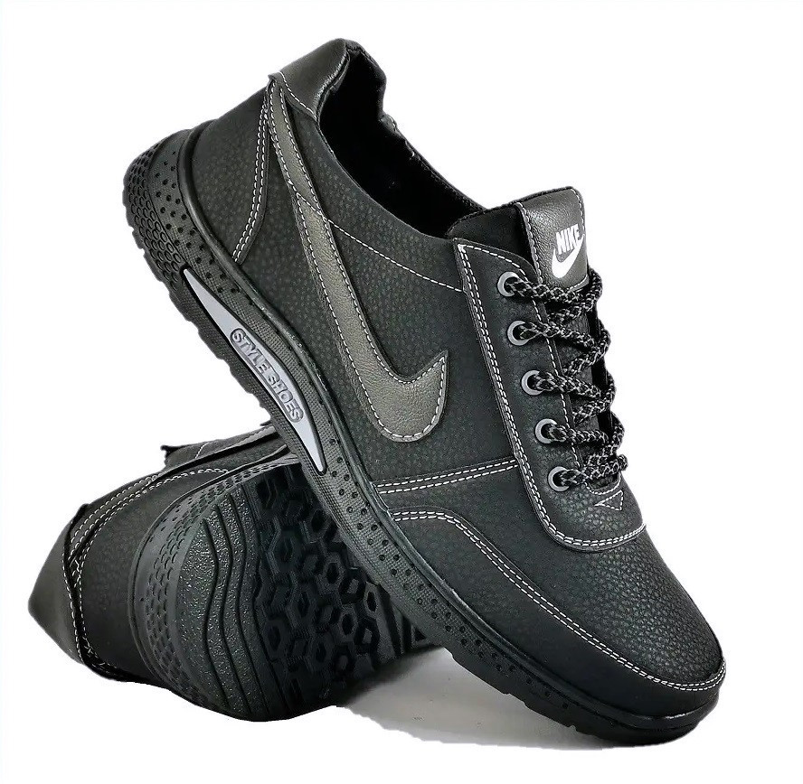 Кроссовки Мужские Nike Чёрные Кожаные Мокасины Найк Форсы (размеры: 40) Видео Обзор Днепр - изображение 1