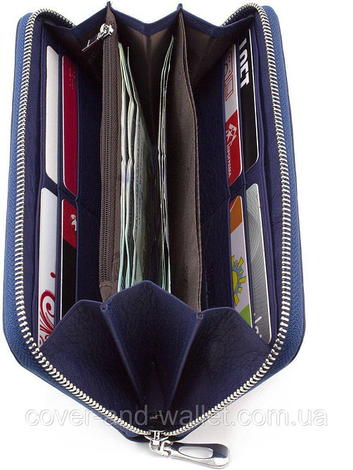 Женский голубой кожаный кошелек на молнии с ремешком ST Киев - изображение 8