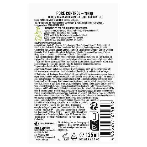 БИО-Тоник PORE CONTROL для комбинированной кожи лица с BHA-кислотой SANTE ниацинамидным комплексом и зеленым чаем SANTE 125 мл Киев