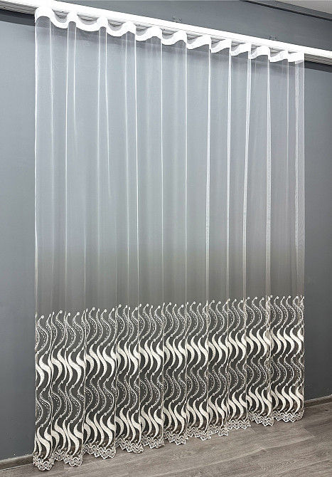 Тюль VR-Textil 1764т Фатин «Омбре» с вышивкой и люрексом Серый с белым 300х270 см (42-0773) Киев - изображение 3