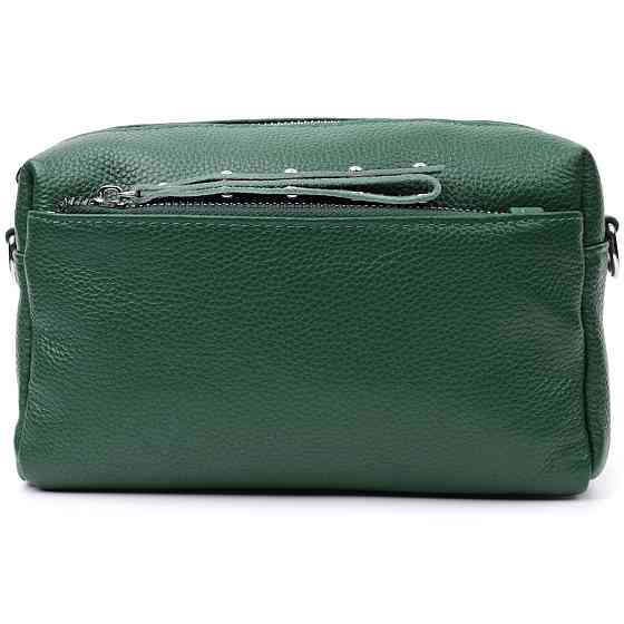 Кожаная женская сумка из стильным бегунком Vintage 22651 Зеленая Киев