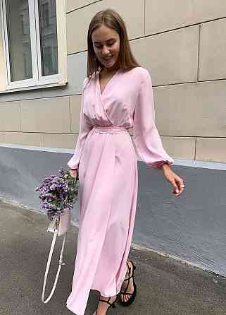 Женское романтичное приталенное миди платье софт Розовый Одесса