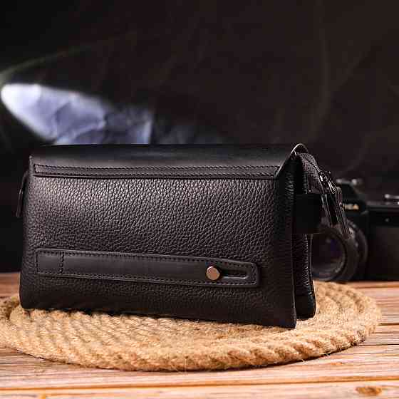 Красивый мужской клатч из натуральной комбинированной кожи CANPELLINI 21564 Черный Киев