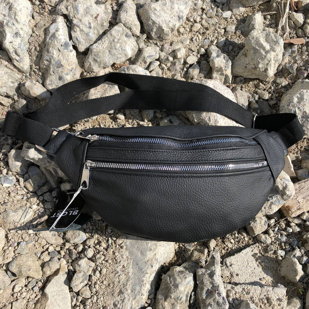 Поясна сумка чоловіча без принта, Бананка шкіряна чоловіча, Бананка чорна з натуральної шкіри BL-96 Львів - фото 10